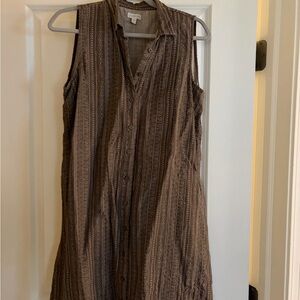 Garnet Hill Sleeveless Brown Patterned Linen Dress